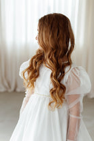 Christa white luxury flower girl dress puff sleeves